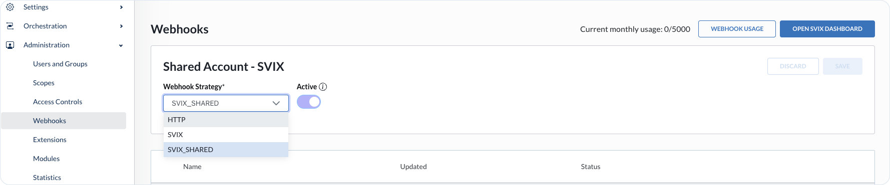 Webhook strategy selection in Management Dashboard