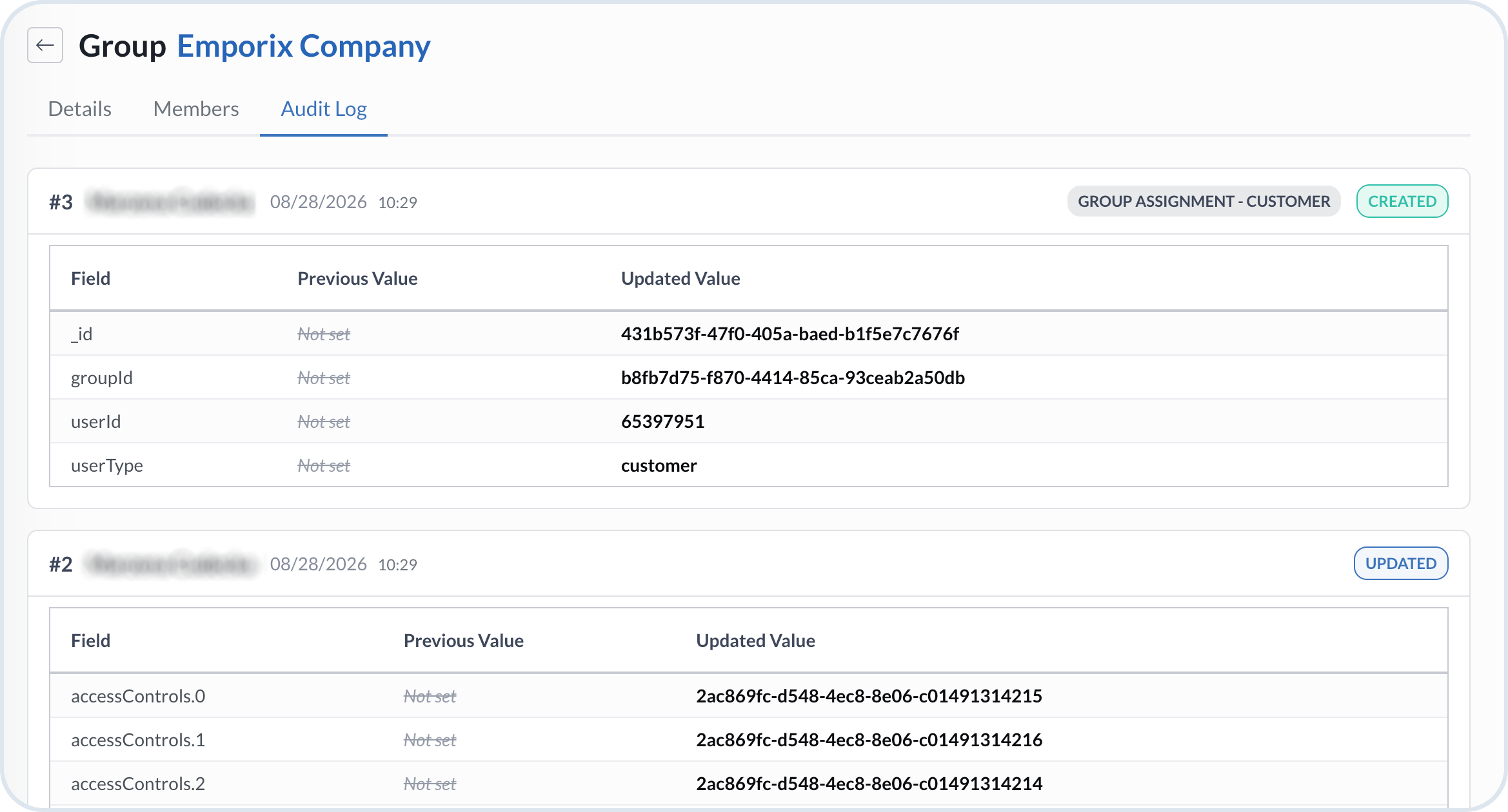 Group Audit Logs tab