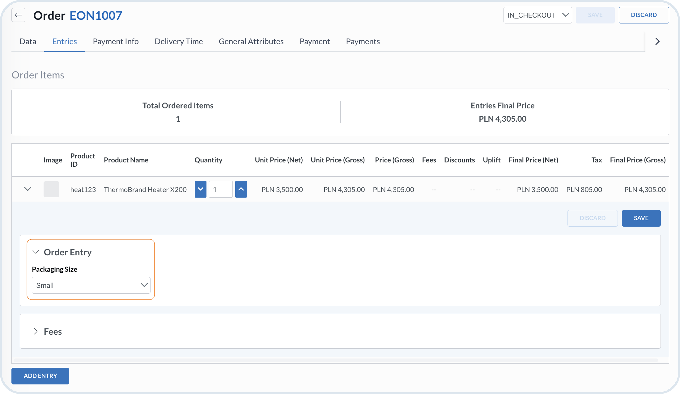 Order entry details with mixin fields