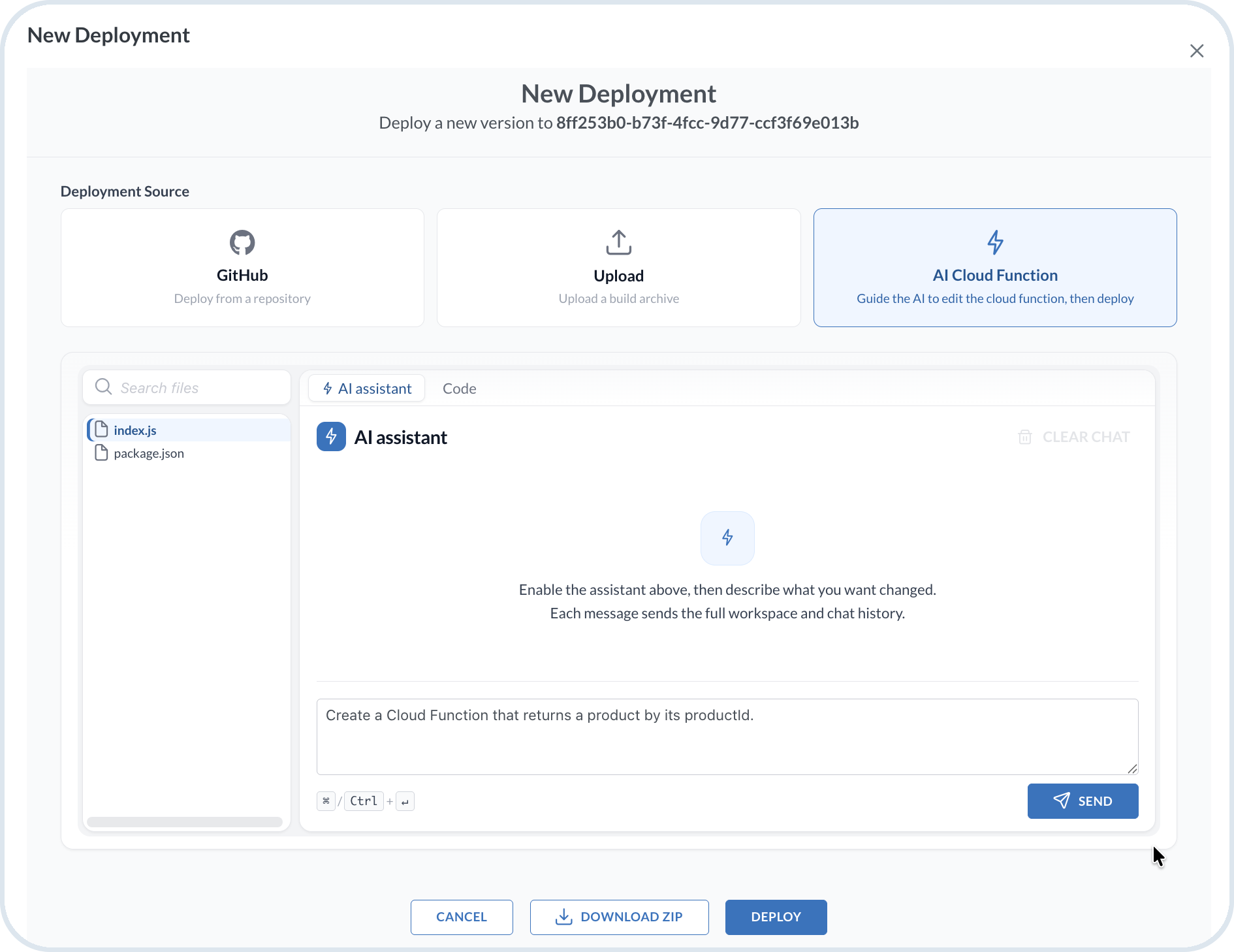 Generate a Cloud Function with the AI assistant
