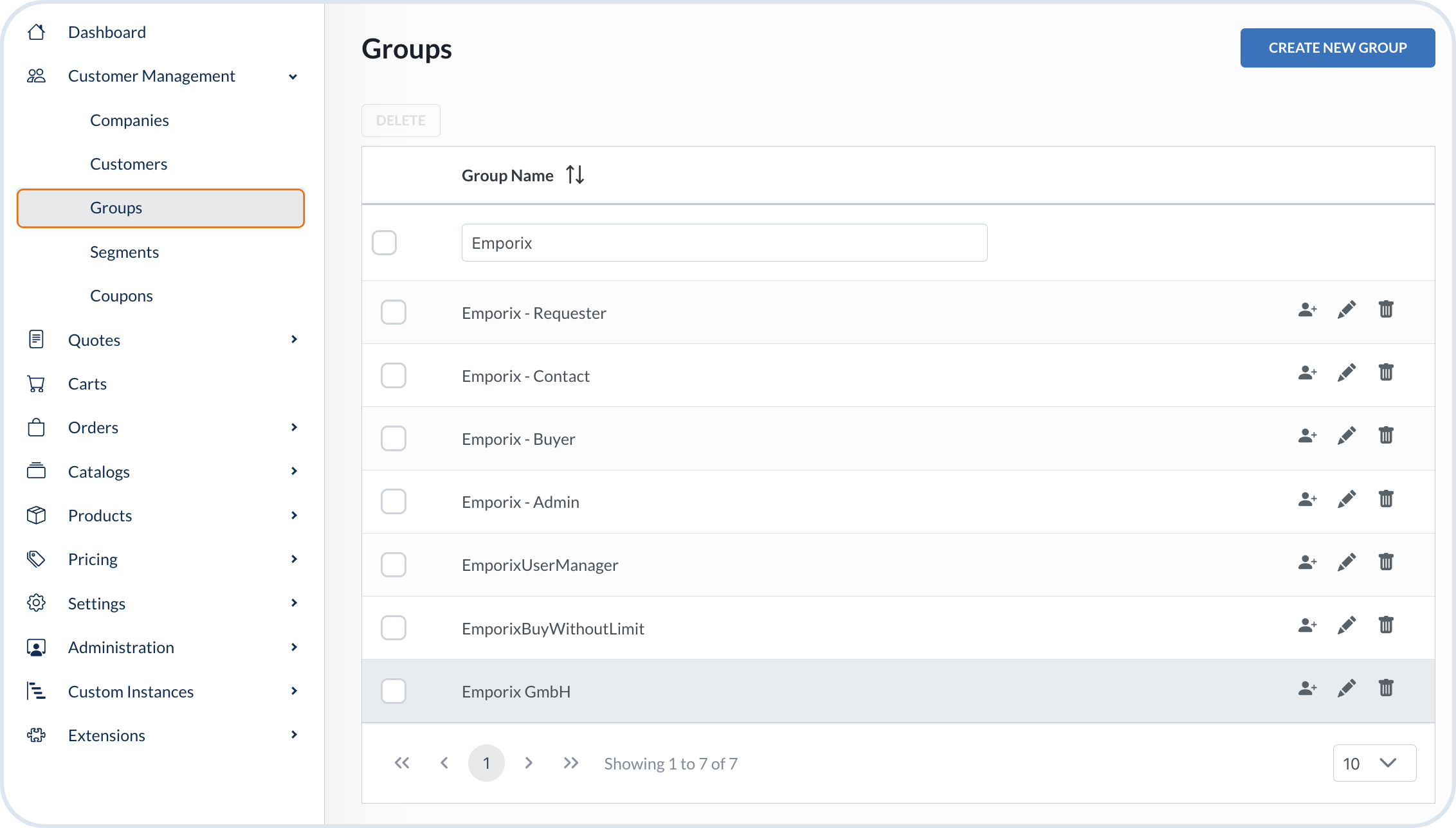 Customer groups view