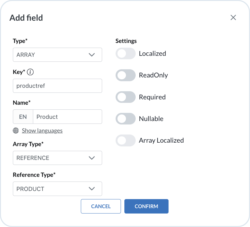 Configuring reference settings for a mixin field