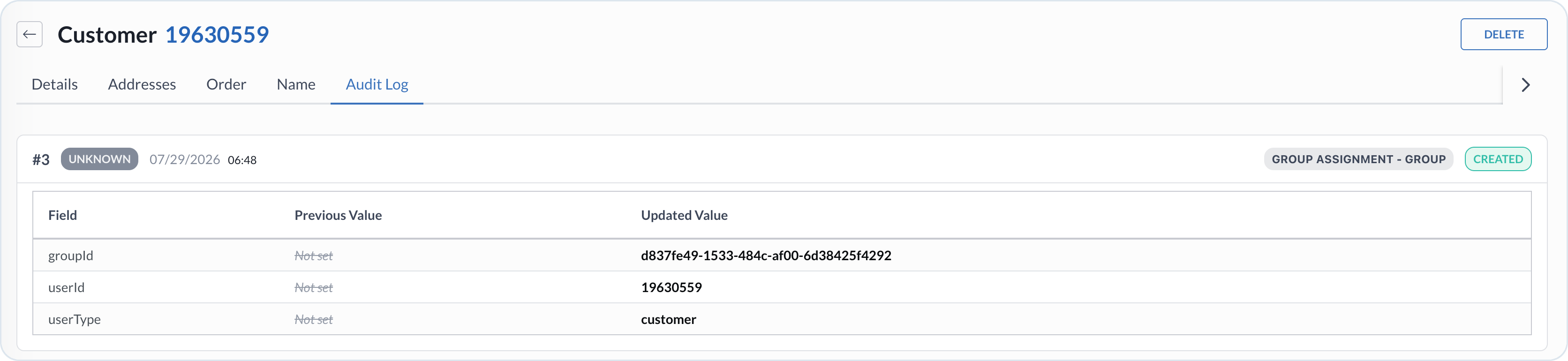 Customer Audit Logs tab