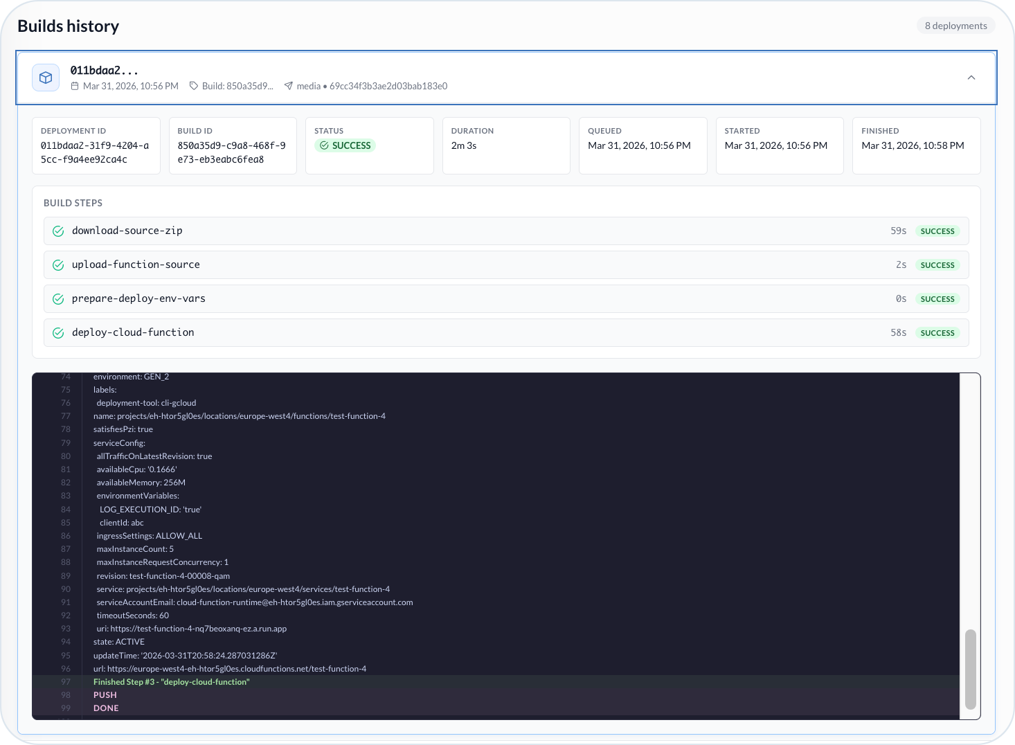 Successful cloud function deployment