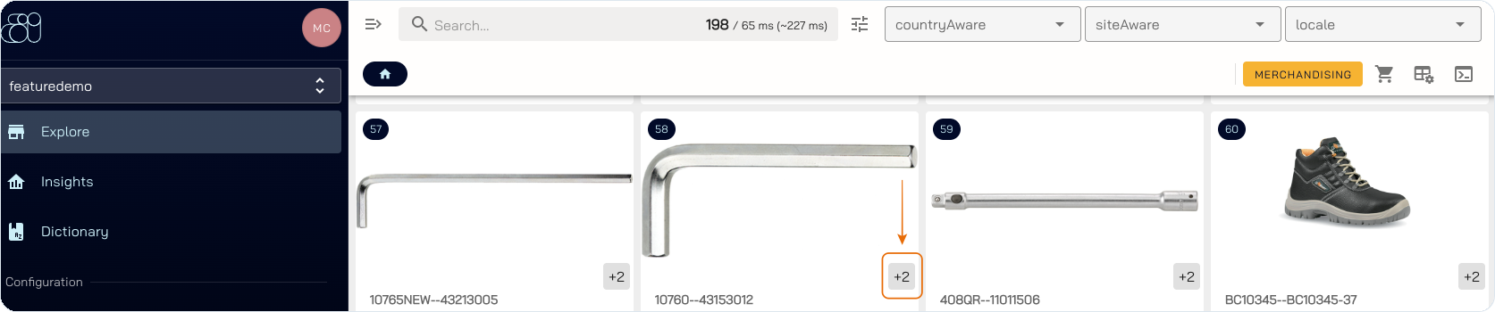 Product variants shown in BatteryIncluded Explore Search