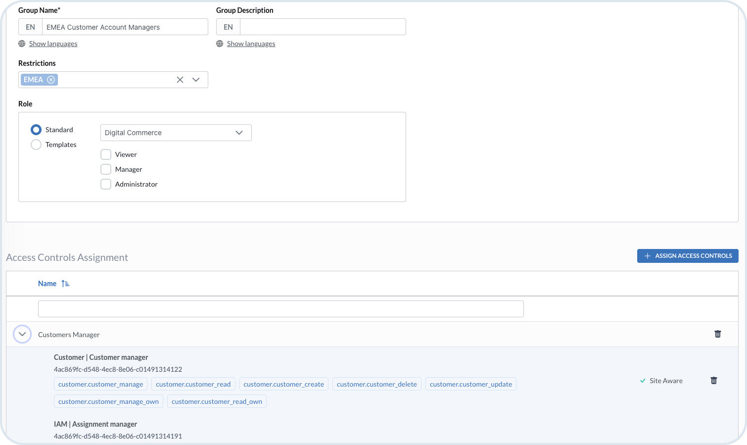 Group with custom restrictions