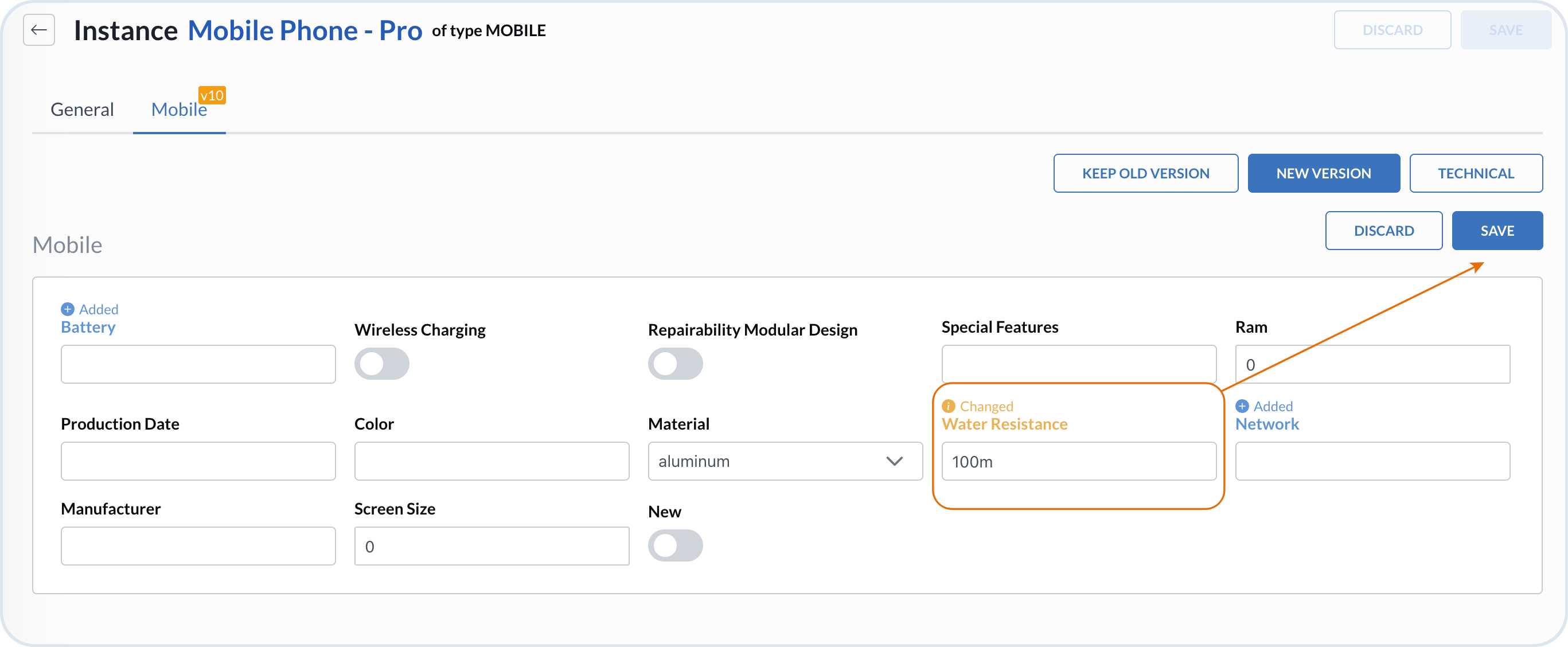 Preview and confirmation screen for applying an updated mixin schema version