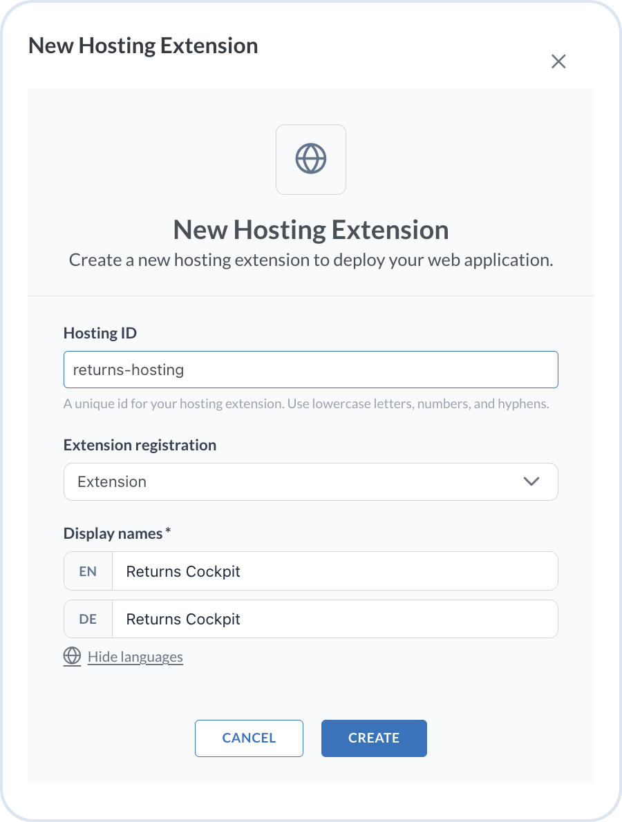 Extension hosting configuration