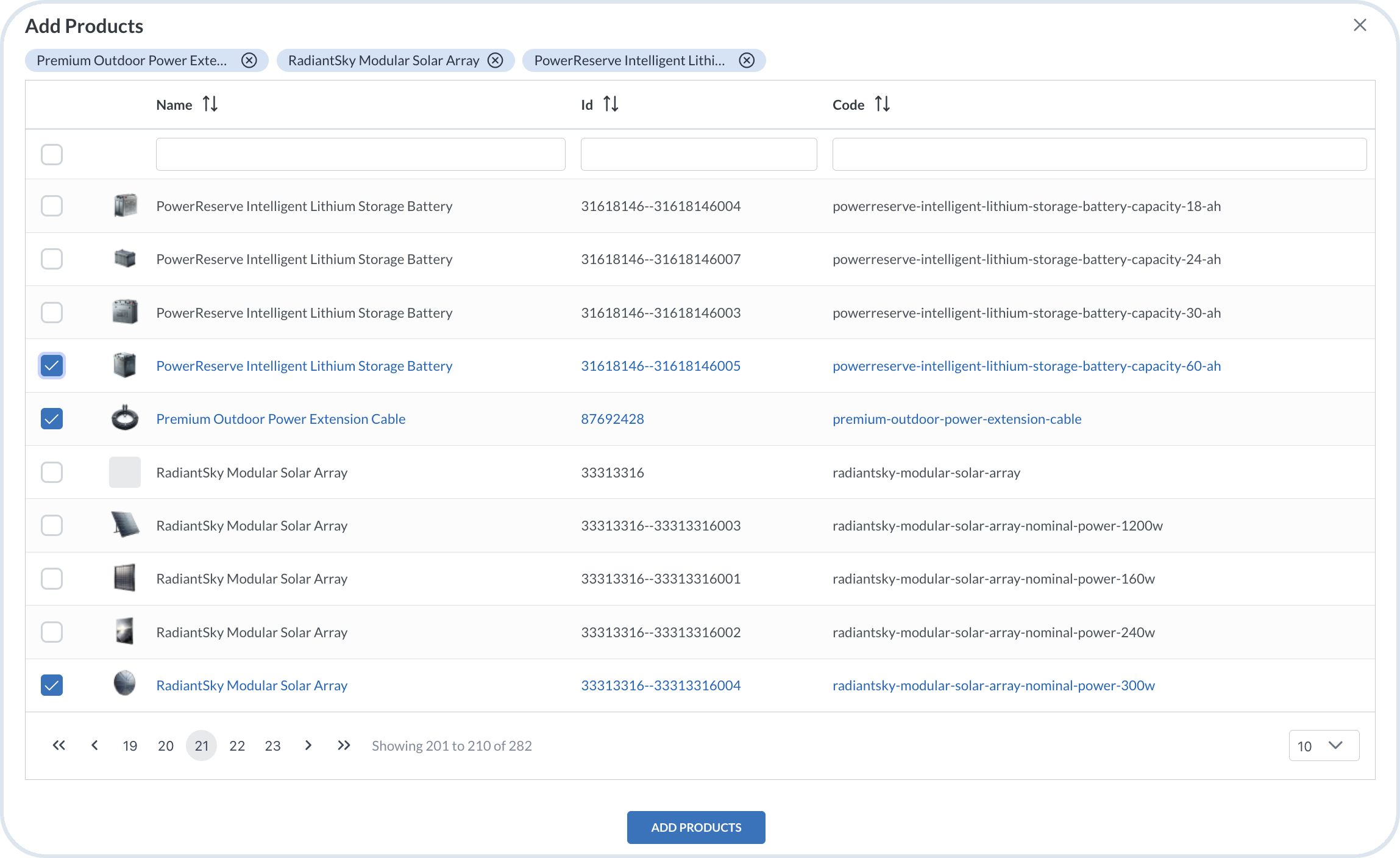 Product search when adding a linked product