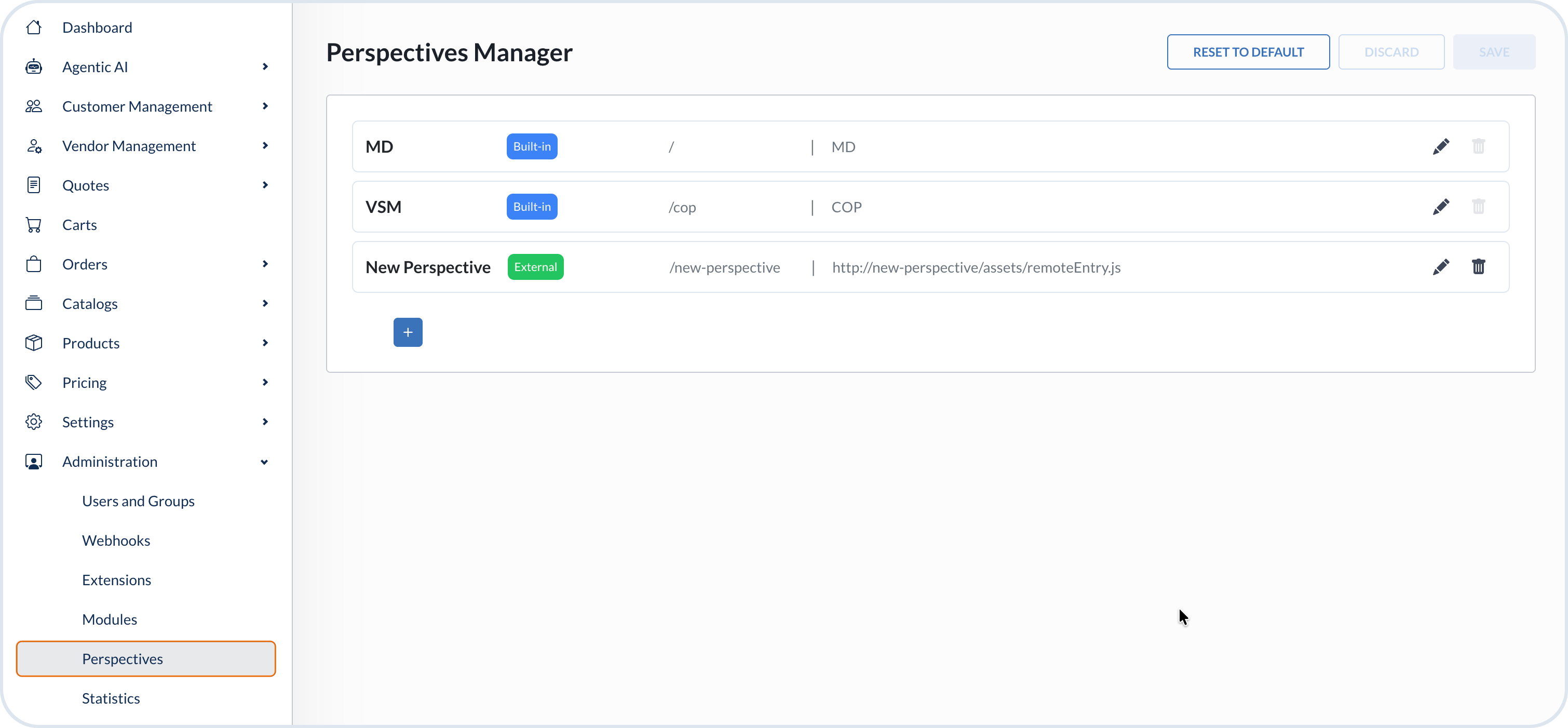 Perspective Manager view
