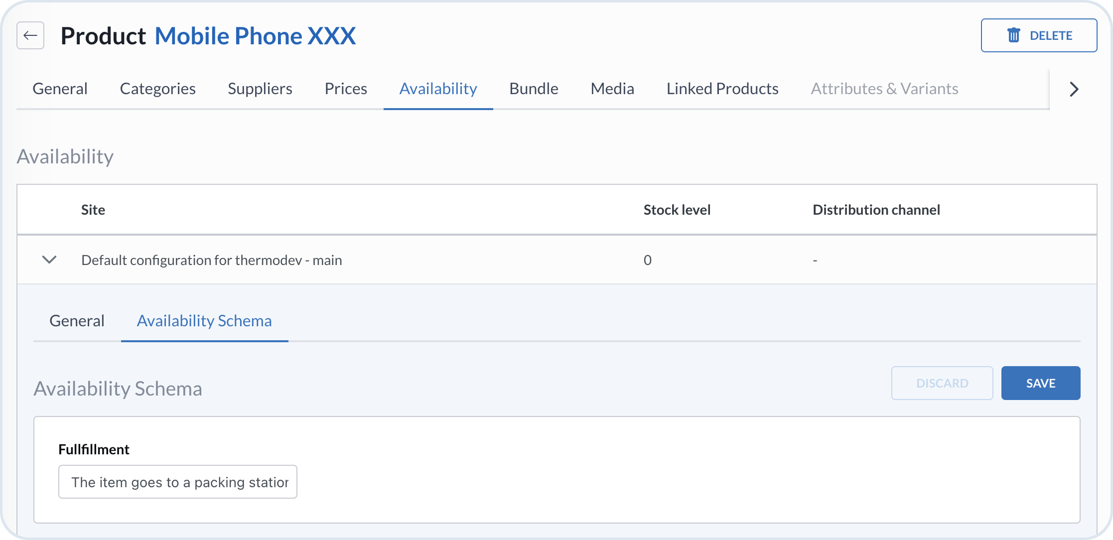 Availability Schema tab with mixin fields on an expanded site availability row