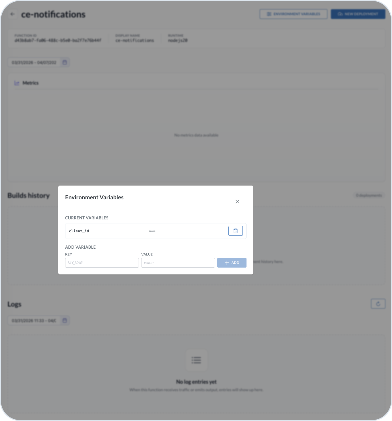 Cloud function environment variables