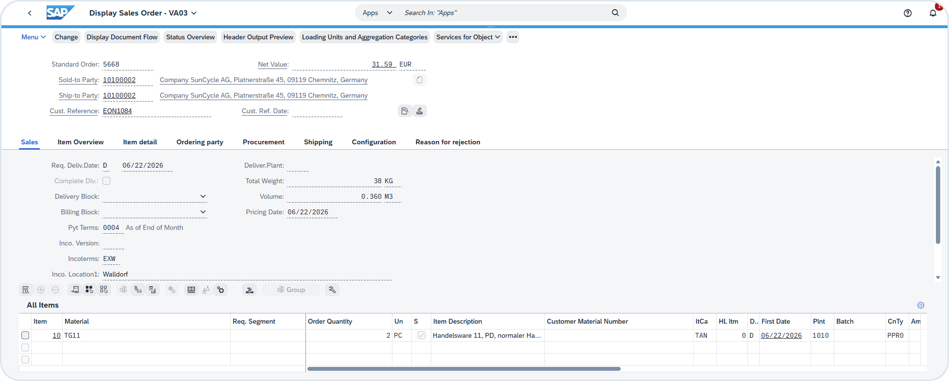 Display Sales Order in SAP S/4HANA with customer reference to the Emporix order