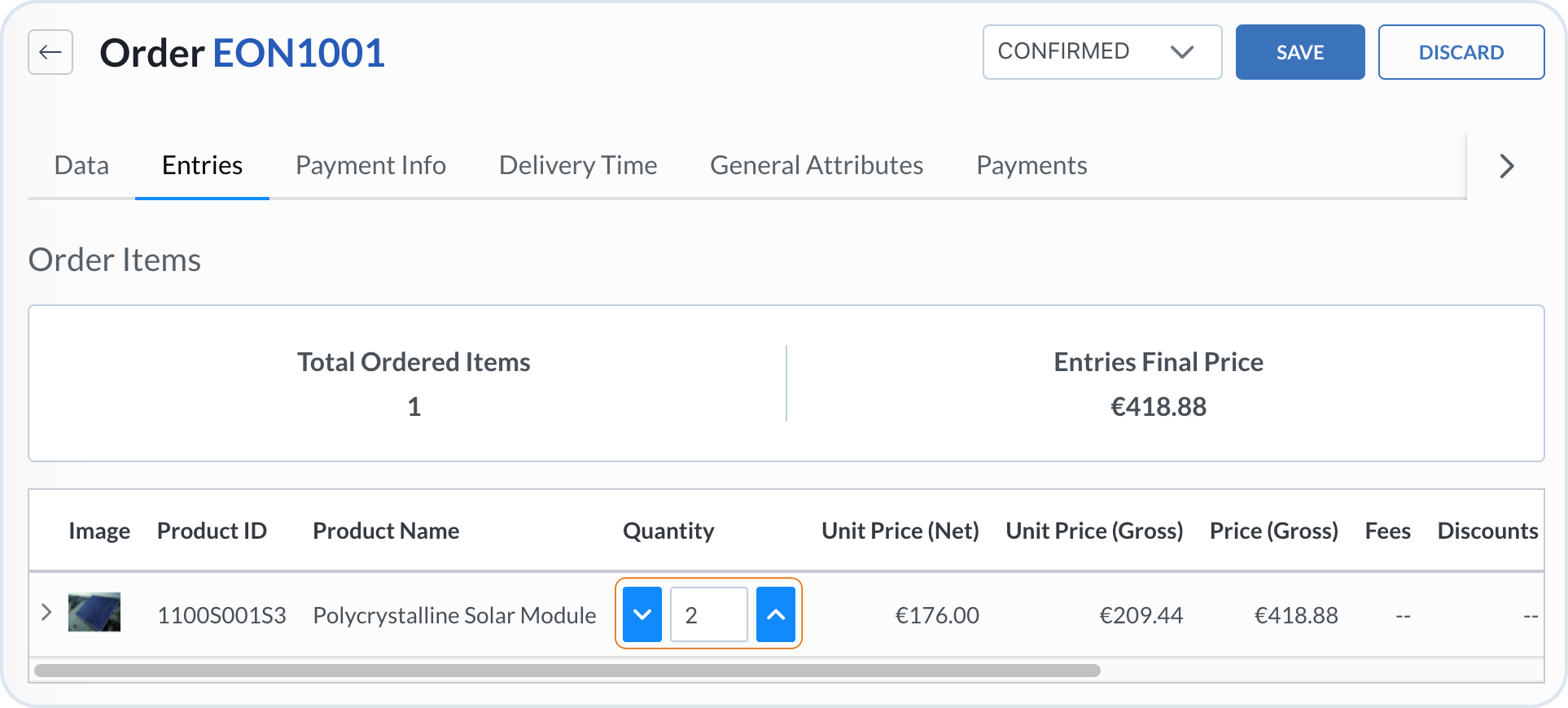 Approved order entries modification