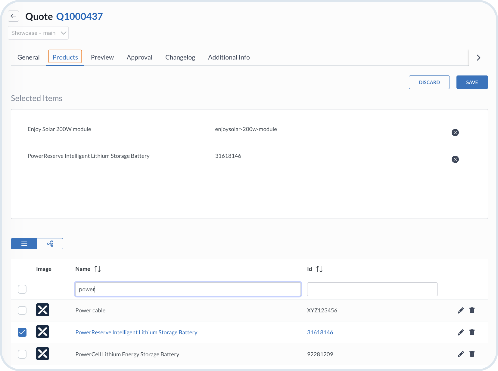 Quote products tab