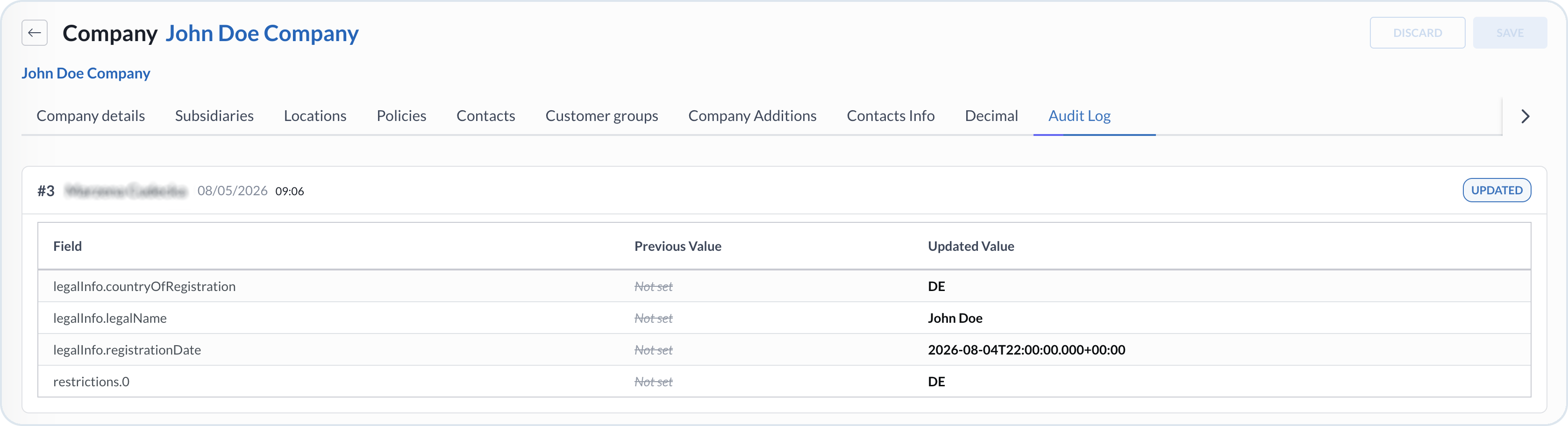 Company Audit Logs tab