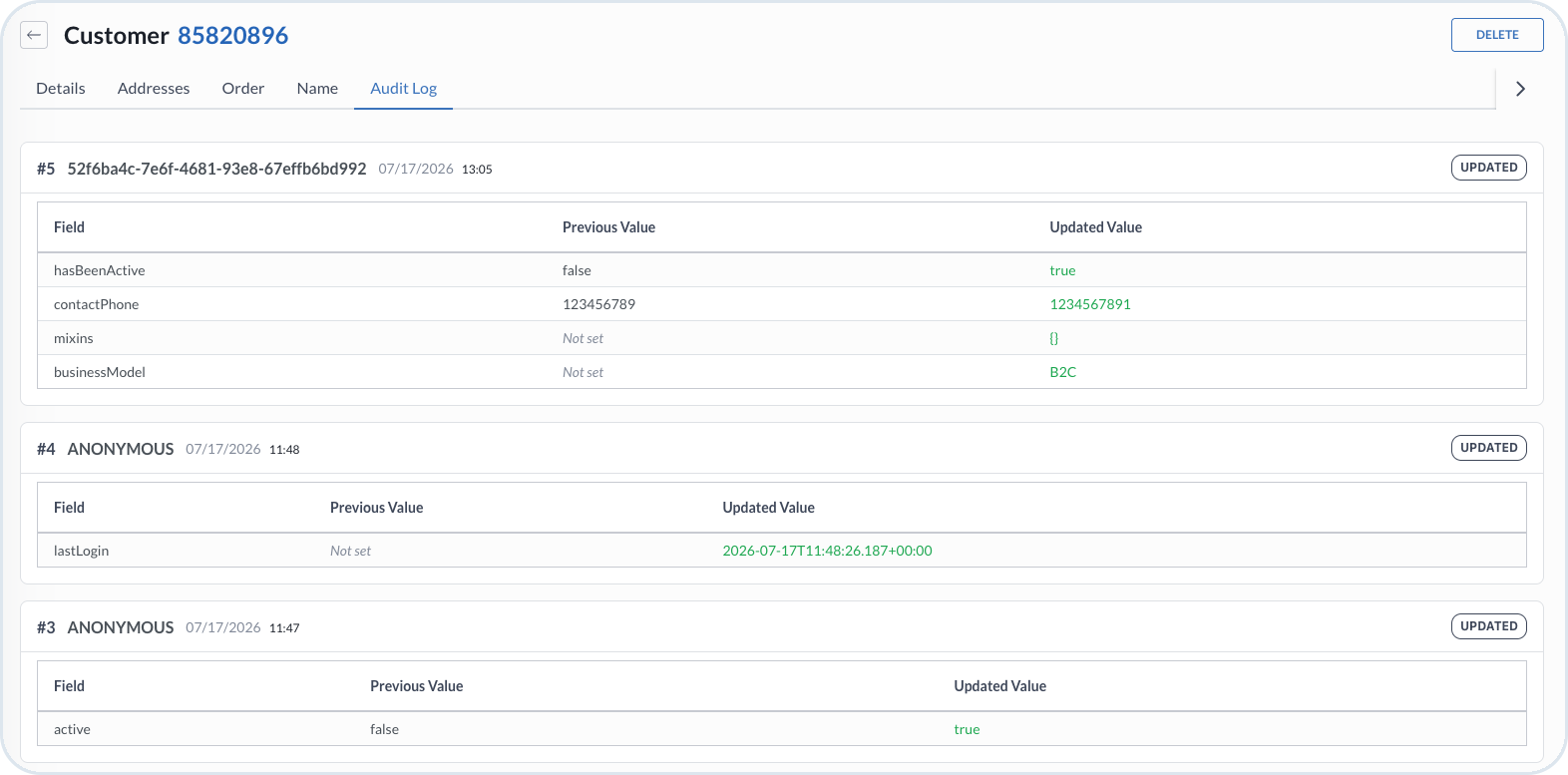 Customer Audit Logs with anonymous actor