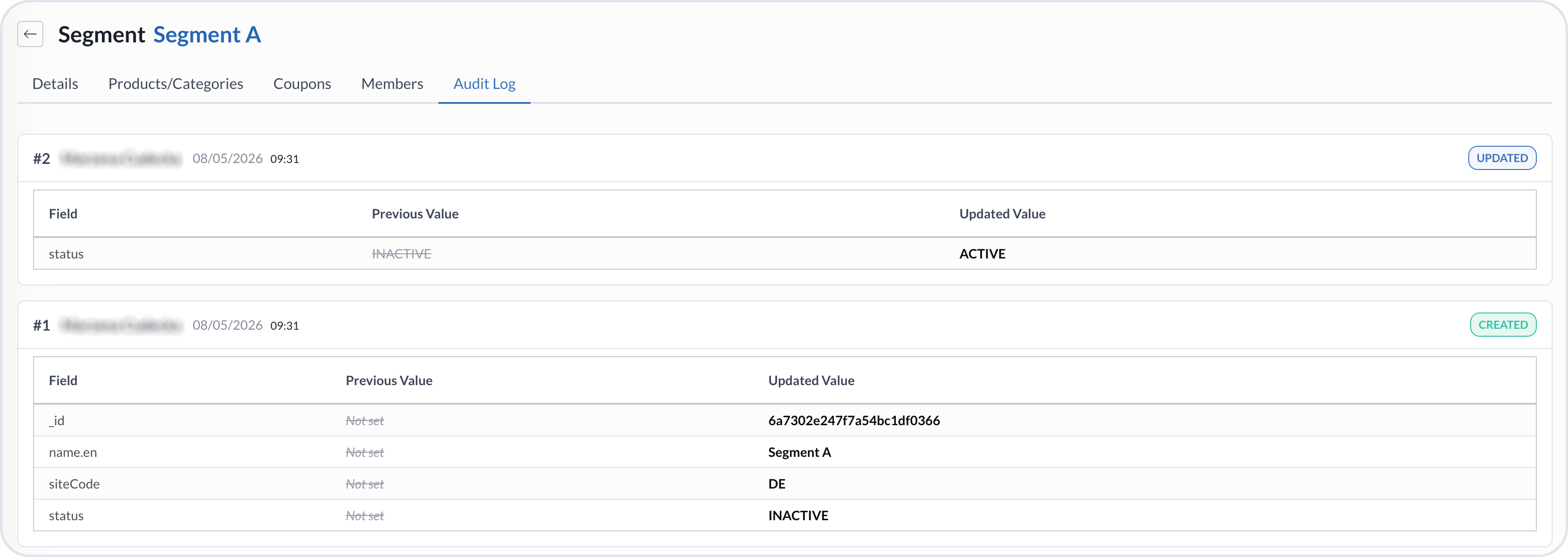 Segment Audit Logs tab