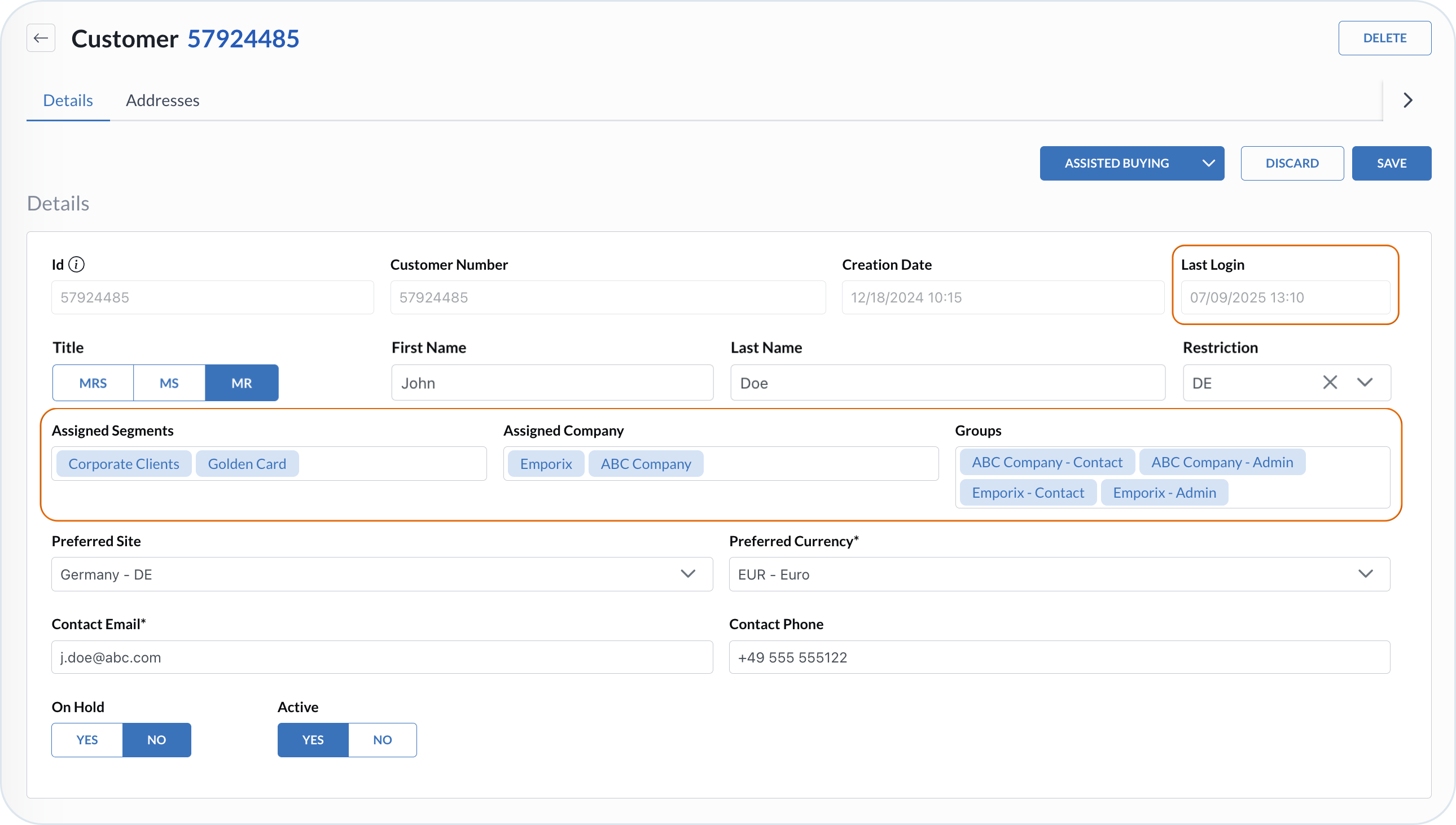 Edit customer view