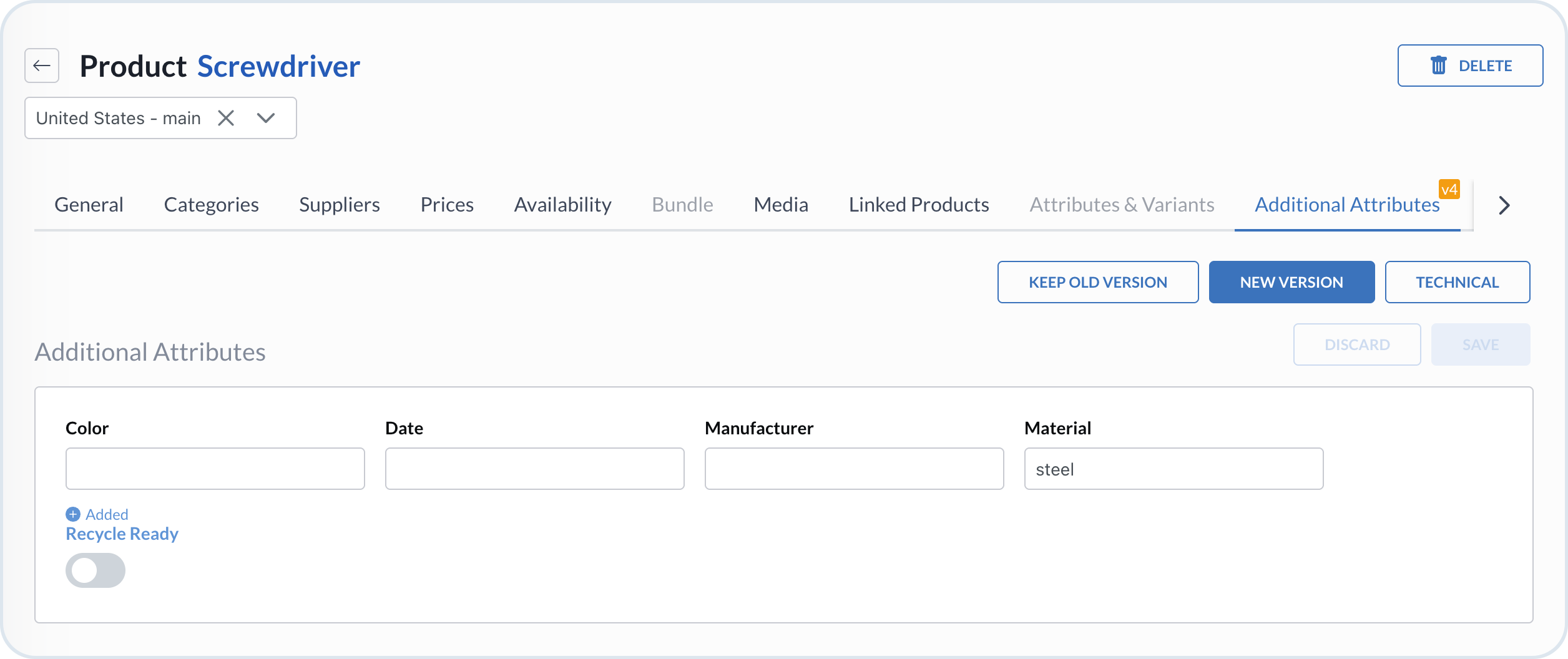 Example of mixin schema versioning for a Product entity